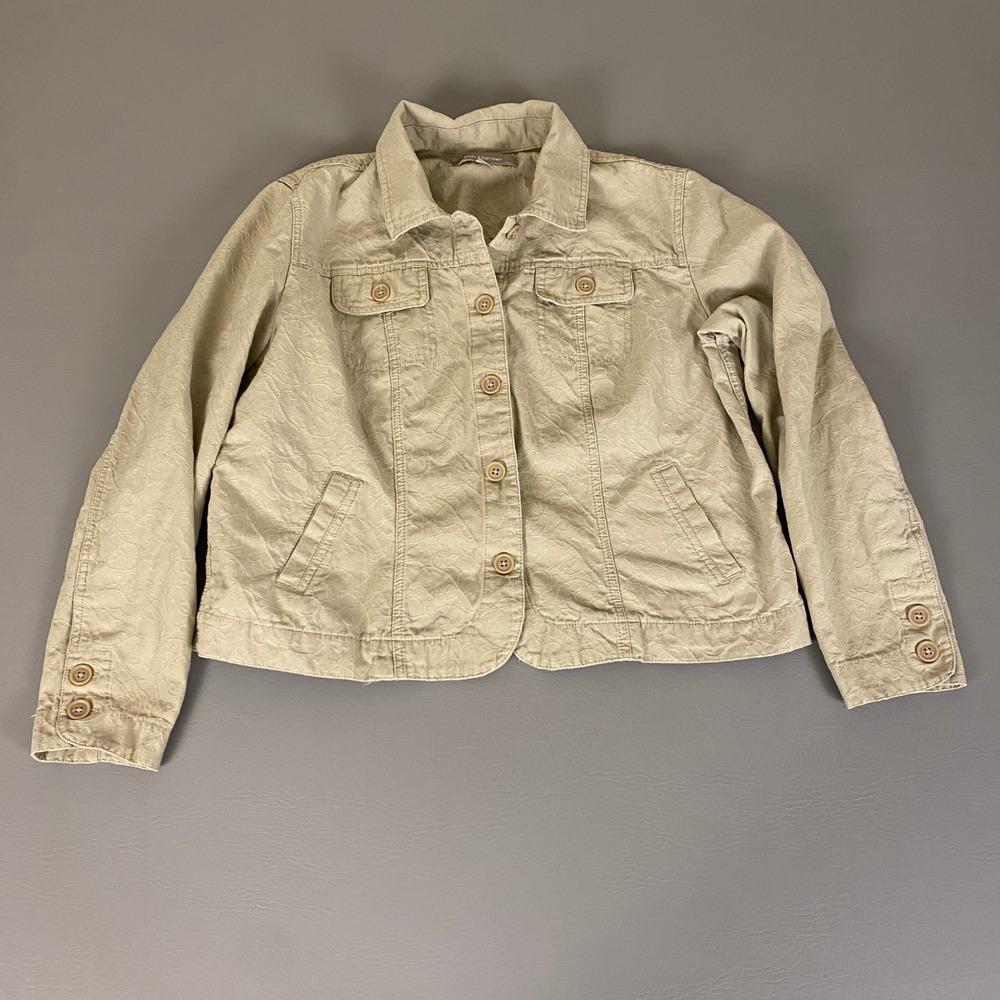 Croft & Barrow Cotton Jacket Women's Large Tan Neutral Button Front‎ Pockets